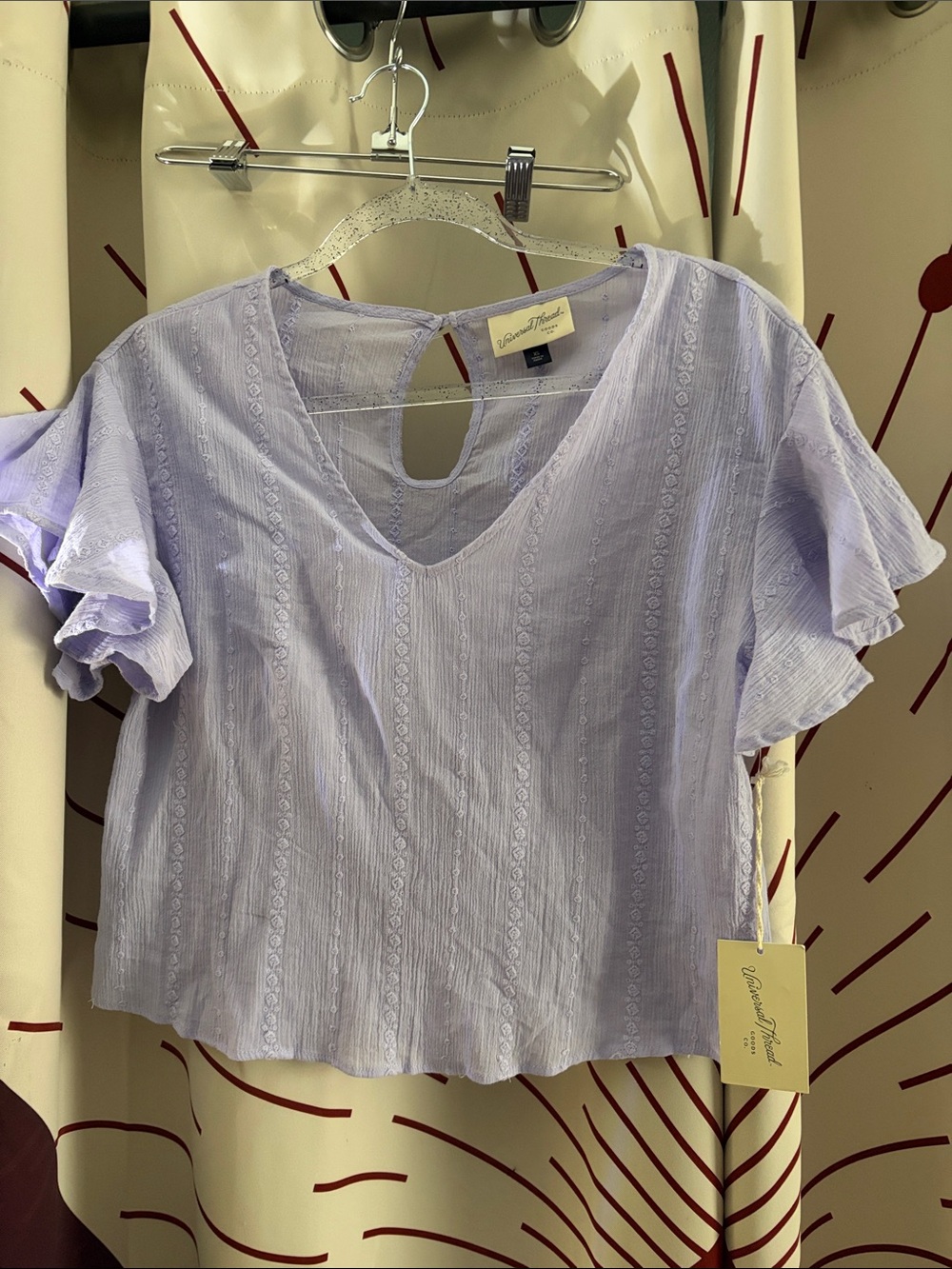 Universal Thread Lavender V-Neck Ruffle Sleeve Blouse